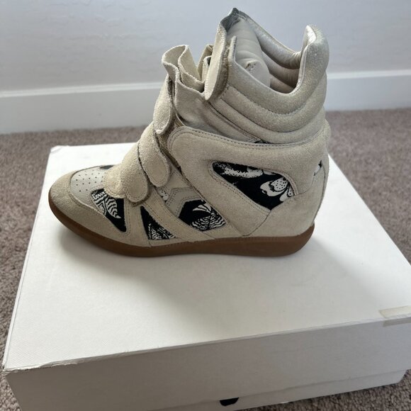 ISABEL MARANT Hawaiian Bekett beige suede wedge sneakers size 37 (US 6.5) - Picture 1 of 11